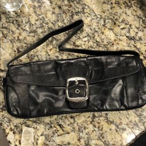 Black leather DKNY evening bag